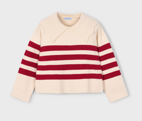 Mayoral Red Striped Collared Jumper Style 4301 - Almond